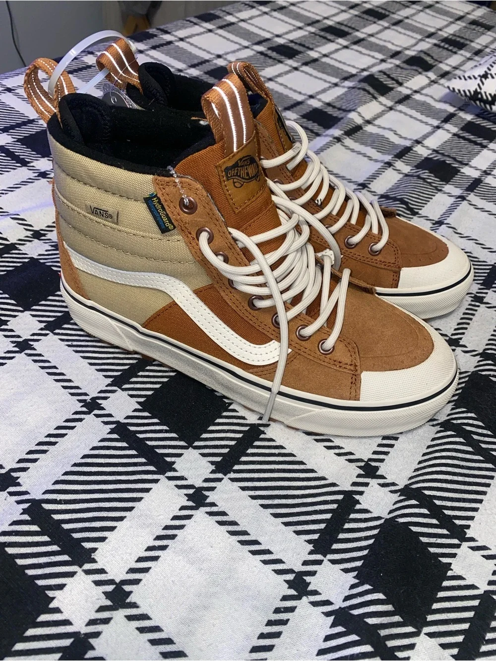 Vans Men’s Sk8-Hi High-Top Sneakers in Rust Brown and Beige
